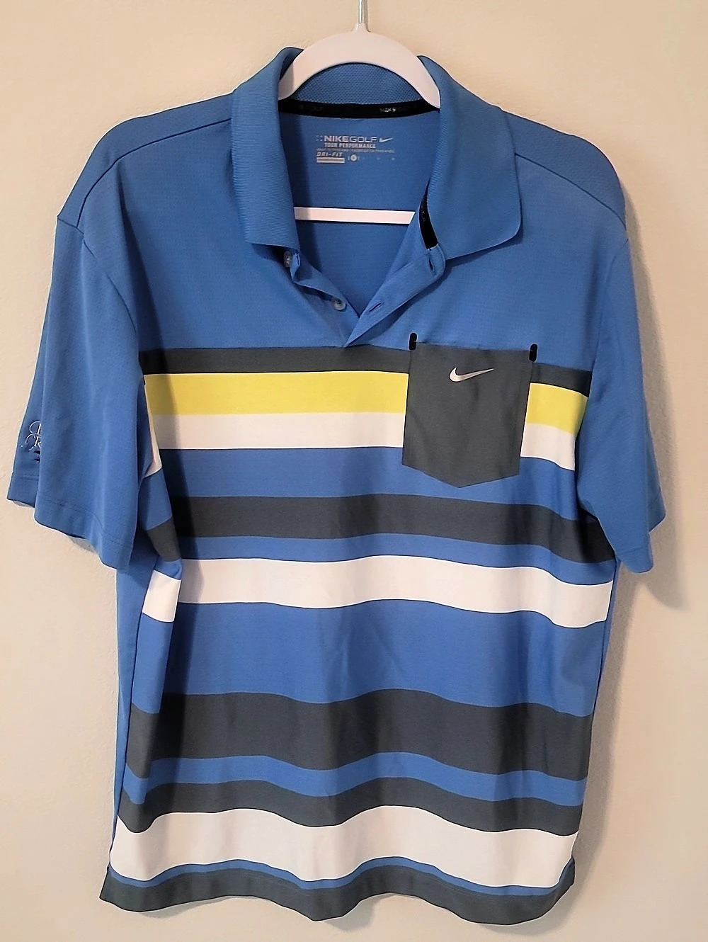 Nike Golf Fashion Stretch Stripe Polo Blue & Black Size Large